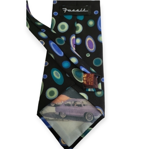 Fossil Black Atomic Print Peek a Boo Fossil Flyer Silk Tie - Picture 6 of 7